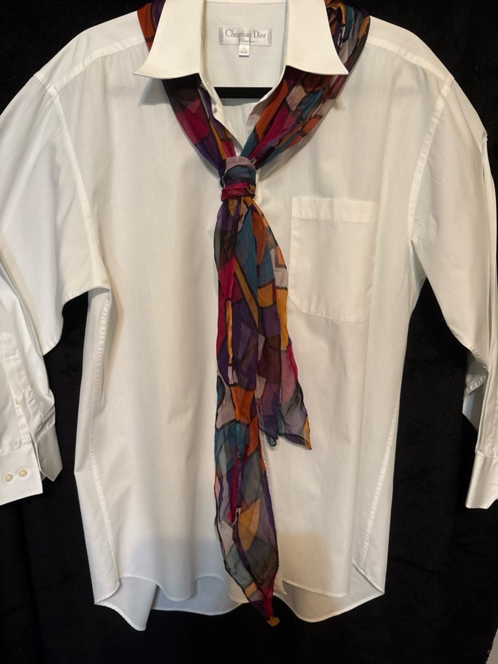Abstract Stained-Glass Geometric Scarf One Size Multicolor Artful Chic Chiffon